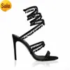 chaussures de designer Black Crystal Chandelier sandales à talons hauts 95mm diamant de luxe serpentine enveloppé romain talons hauts Strass Silver banquet H