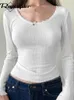 Women's T-Shirt Rapcopter y2k Floral Lace Crop Top White Knitted O Neck Basic Casual T Shirt Women Chic Vintage Full Sleeve Harajuku Tee Autumn 230503