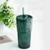 Bottiglie d'acqua di grande capacità 600 ml Tazza di cannuccia in vetro per caffè Modello Dea verde scuro Tazza per acqua estiva con coperchio e cannuccia 230503