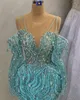 Prachtige zeemeermin prom -jurken Sweetheart van de schouder glanzende pailletten kralen op tule tassels Court jurk op maat gemaakte plus size feestjurk Vestido de noite