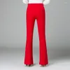 Pantalon femme 2023Red Denim femmes taille haute élastique cloche-bas long jean maigre Flare danse décontracté élégant rouge
