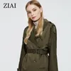 Women's Trench Coats Ziai 2023 Women Coat Casual England Style Sale Female Jacket Long Kakhi And Army Green Perfect Quality Instock ZS-7246