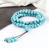 Strand 108 Mala Natural Blue Stone Beads Necklaces & Bracelet For Women Men Lucky Energy Bangle Japamala Meditation Yoga Spirit Jewelry