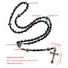 Chains Vintage For Cross Pendant Necklace Black Onyx Beads Sweater Women Men Wedding Jesus Jewerly Party Gifts Wholesale