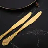 Zestawy naczyń stołowych Vintage Western Mirror Gold Cutlery Zestaw stolików 20pcs jadalnia noża noże
