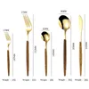 Geschirr-Sets 30-teiliges Edelstahl-Abendessen, Goldimitation, Holzgriff, Geschirr, Messer, Kaffeelöffel, Gabel, Besteck, Geschirr, Besteck, 230503