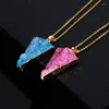 Colares pendentes Triângulo Crystal Druzy Natural Stone for Women Fashion Gold Color Link Chain Colar Feminino Jóias