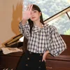 Chemisiers pour femmes Chemises Femmes Plaid Bow Design Style Preppy À La Mode Coréenne Tops Écolières Casual All-match Élégant Lanterne Manches