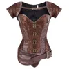 Bustiers Corsets Gothique Steampunk Vêtements Femmes Plus La Taille Vintage Pu Corset En Cuir Brun Survêtement Bustier Corselet Overbust Tops