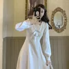 Casual Dresses Elegant Women Dress White Long Sleeve Korean Fashion Office Ladies Girls Kawaii Sweet Fairy Vintage Party Autumn 2023