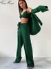 Suits Women Satin Shirt Trousers Three Piece Set Casual Fungus Vest Wide Leg Pants Suit Female 2022 Summer Lady Streetwear Outfits