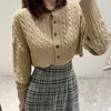 Women's Knits WAKUTA Cable Twist Sweater O Neck Long Sleeve Single Breasted Short Cardigan Japanese Vintage 2023 Early Autumn Pull Femme