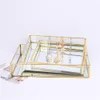 Organisation Nordic Retro Storage Tray Gold Rectangle Glass Makeup Organizer Tray Dessert Plate Smycken Display Home Kitchen Decor