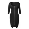 Casual Dresses 2023 Fashion Burgundy Black Zipper Dress Vestidos Women Long Sleeve Sexy Club Bodycon Sheath Office Lady Pencil