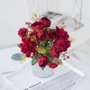 Dekorativa blommor högkvalitativa te rose konstgjorda siden hortensia bukett för hem el fest trädgård bröllop diy dekoration falska växter