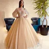 Partykleider Champagner Atemberaubende Pailletten Lange Puffärmel V-Ausschnitt Ballkleid Abend Formelle Hochzeit Rode De Morrie