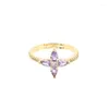 Anéis de casamento Cross Design Zircon para mulheres Light Purple Crystal Fashion Ring Prom Party Gift Declaração de jóias Factory Outlet