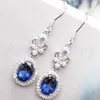 Dange oorbellen Topaz Drop Earring Natural Real 925 Sterling Silver Fine Jewelry 1.1CT 2PCS Gemstone Crown Style #TF18100111