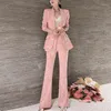 Frauen Zweiteiler Hosen Frauen 2023 Frühling Büro Damen Blazer Outfits Weibliche Langarm Arbeitsmantel Druck Formal 2 Sätze E115