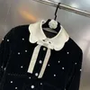 معاطف الخندق النسائية Prepomp 2023 Winter Silk Bow Collar Rhinestone Black Velvet Jacket Women Cotton Coat GG981