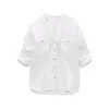 Kvinnors blusar Zach Aiisa Högkvalitativ Summer Women's Fashion V Neck Button Casual Pocket Sleeves Roll Up Linen Blend Textured Shirt