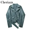 Jackor 2022Spring Autumn Women's Faux Leather Classic Leather Jacket Casual Long Sleeves Belt Decoration dragkedja Solid Color Top Female