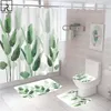 Tende Piante verdi tropicali Tenda da doccia Schermo decorativo per vasca da bagno Set di tappetini da bagno divisori per WC in poliestere Decorazione del bagno di casa