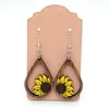 Baumeln Sie Ohrringe aus Holz gelbe Sonnenblume Blume für Frauen Laser niedliche runde Teardrop Massivholz Boutique Schmuck Großhandel