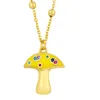 Pendant Necklaces FLOLA Gold Short Chain Copper CZ Mushroom Necklace Bead Colorful Cute Enamel Accessories For Women Nkey04