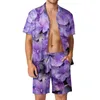 Herrspårar Lavendel Mandala Fitness Outdoor Men Set Purple White Print Teal Floral Casual Shirt Set Graphic Shorts Two-Piece Mode