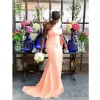 Neu Brautjungfernkleider Meerjungfrau One-Shoulder-Träger Bodenlang Sweep Zug Elastischer Satin lang Plus Size Individuell