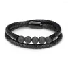 Bracelet Style classique perles de pierre volcanique Bracelet en cuir pour hommes multicouche Agent de tissage boucle Punk anniversaire