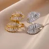 Wedding Rings Gold Plated Zircon Double Leaves For Women Stainless Steel Adjustable Ring Aesthetic Jewerly Gift