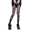 Women Socks Sheer Fishnet Mesh Pantyhose Harajuku Anime Gothic Punk Asymmetrical Jacquard Tights Bottoming Leggings Stockings