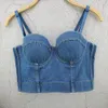 Camiseta cupnaya verão feminino sexy denim colheita topo espartilhos chiques senhoras curto tanque camisola magro colete clubwear azul preto