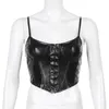 Damestanks Camis Corset Sexy Zwart PU-leer Bustier Crop Top Mode Dame Mouwloze riem Clubwear Zomer Lowcut Slim 230428