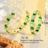 Hoop Earrings CWWZircons Square Light Green Cubic Zircon Crystal Women Big Round Earring Brazilian Gold Plated Summer Party Jewelry CZ406