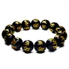 Strand 6-20mm Tibetaanse boeddhistische gebedsboeddha armbanden vrouwen mannen sieraden gesneden om mani padme bus zwarte agataten kralen elastische armbanden