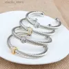 Bangle Designer Fashion Sliver Bangle Cable Classics Color 925 Sterling Silver Armband med White and Pink Zircon 7mm