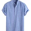 Mäns avslappnade skjortor randiga skjortor för män halvknapp kragefri kort ärm blusar casual streetwear pullover office tops z4984953 230503
