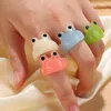 Band Rings Cute Frog for Lover Polymer Clay Resin Acrylic Women Girls Couple Ring Summer Fashion Animal Jewelry Gifts Y23