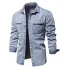 Heren t shirts katoen denim mannen casual vaste kleur dik lange mouw shirt voor lente hoogwaardige jeans mannelijk