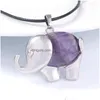 Collares colgantes XSM Piedras naturales Colgantes Amatistas Cuarzo rosa Lindo patrón de elefante Amet Charms Joyería Regalo para Wome Dhgarden Dhqpw