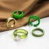 Band Rings New Trendy Green Acrylic Ring Set For Women Korean Colorful Geometric Heart Chain Couples INS Fashion Travel Gift Y23