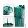 Bottiglie d'acqua di grande capacità 600 ml Tazza di cannuccia in vetro per caffè Modello Dea verde scuro Tazza per acqua estiva con coperchio e cannuccia 230503