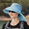 Outdoor-Hüte Frauen breite große Krempe Schal Sonnenhut Sommer Outdoor Angeln Wandern Eimer Hut UV-Anti-Nackenschutz Sonnenkappe Damen Hüte Motorhaube J230502