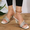 Sandali Scarpe da donna Tacchi alti estivi Glitter Oro Argento Diamanti Strass Pantofole Infradito punta aperta