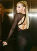 Casual Dresses Long Sleeve Bodycon Mesh See Through Maxi Dress Women Sexy Backless Party Club Evening Birthday Long Dresses 2023 Spring Black P230322