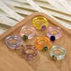 Band Rings NEW Trend Colorful Women's Resin Mood Vintage Simple Acrylic With Rhinestone Geometric Hip Hop Plastic Jewelry Y23
