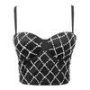 Camis 2021 Kvinnor sommar sexig spaghetti rem bustier bra criss cross rhinestone pläd.